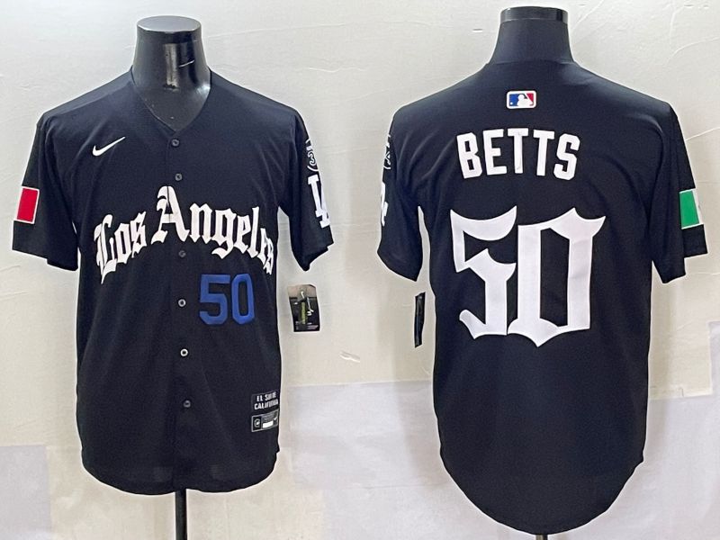 Men Los Angeles Dodgers #50 Betts Black Five generations Joint Name 2025 Nike MLB Jersey style 3->los angeles dodgers->MLB Jersey